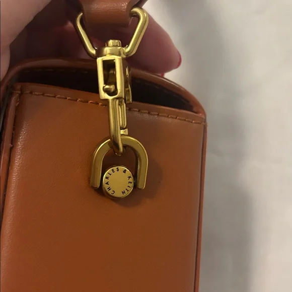 Charles & Keith Tan Brown Leather elongated Crossbody Bag magnetic closure - Picture 4 of 16